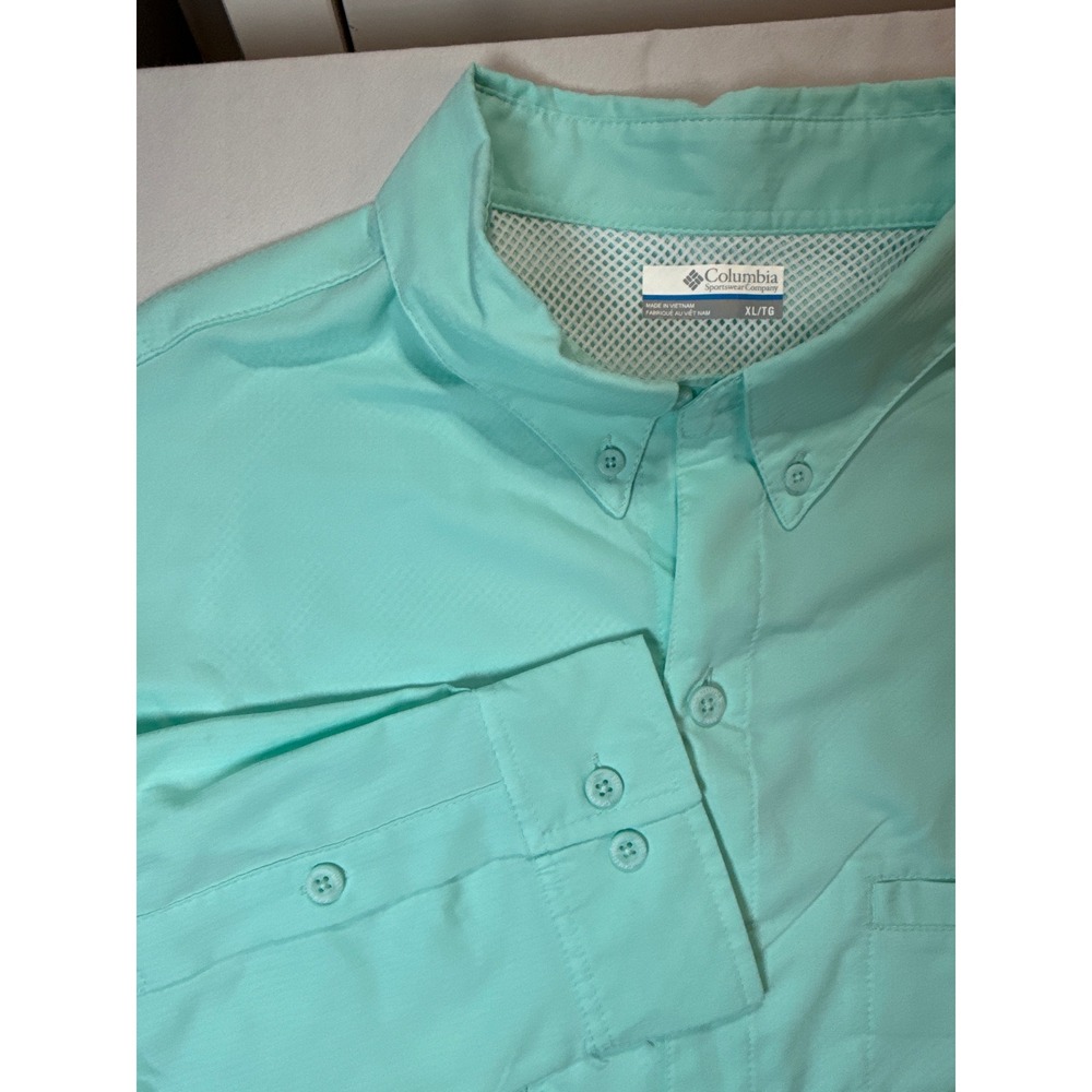 Columbia PFG Mens XL Long Sleeve Fishing Shirt Seafoam Green Vented Ripstop